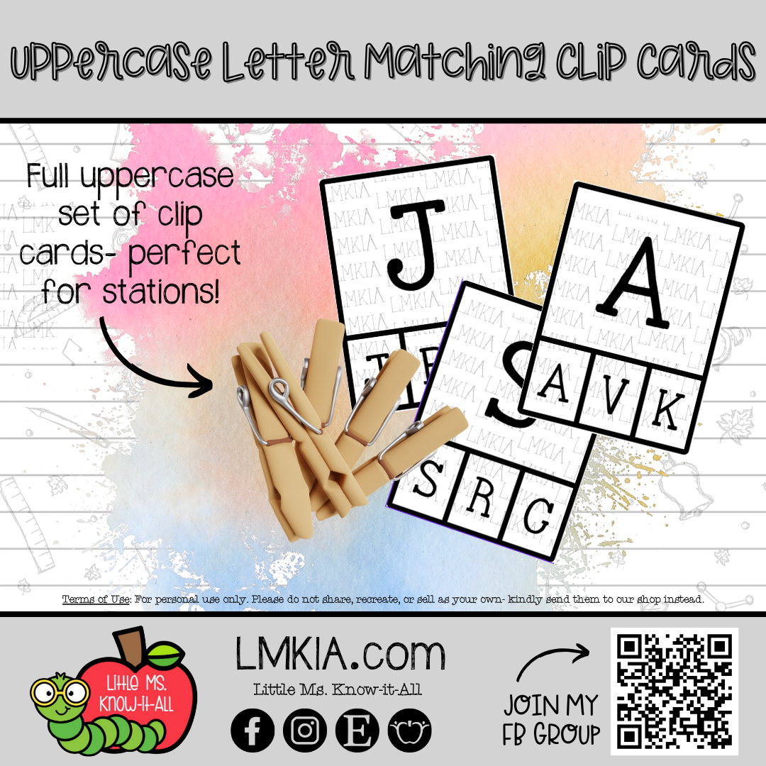 Uppercase Letter Printable Matching Clip Cards