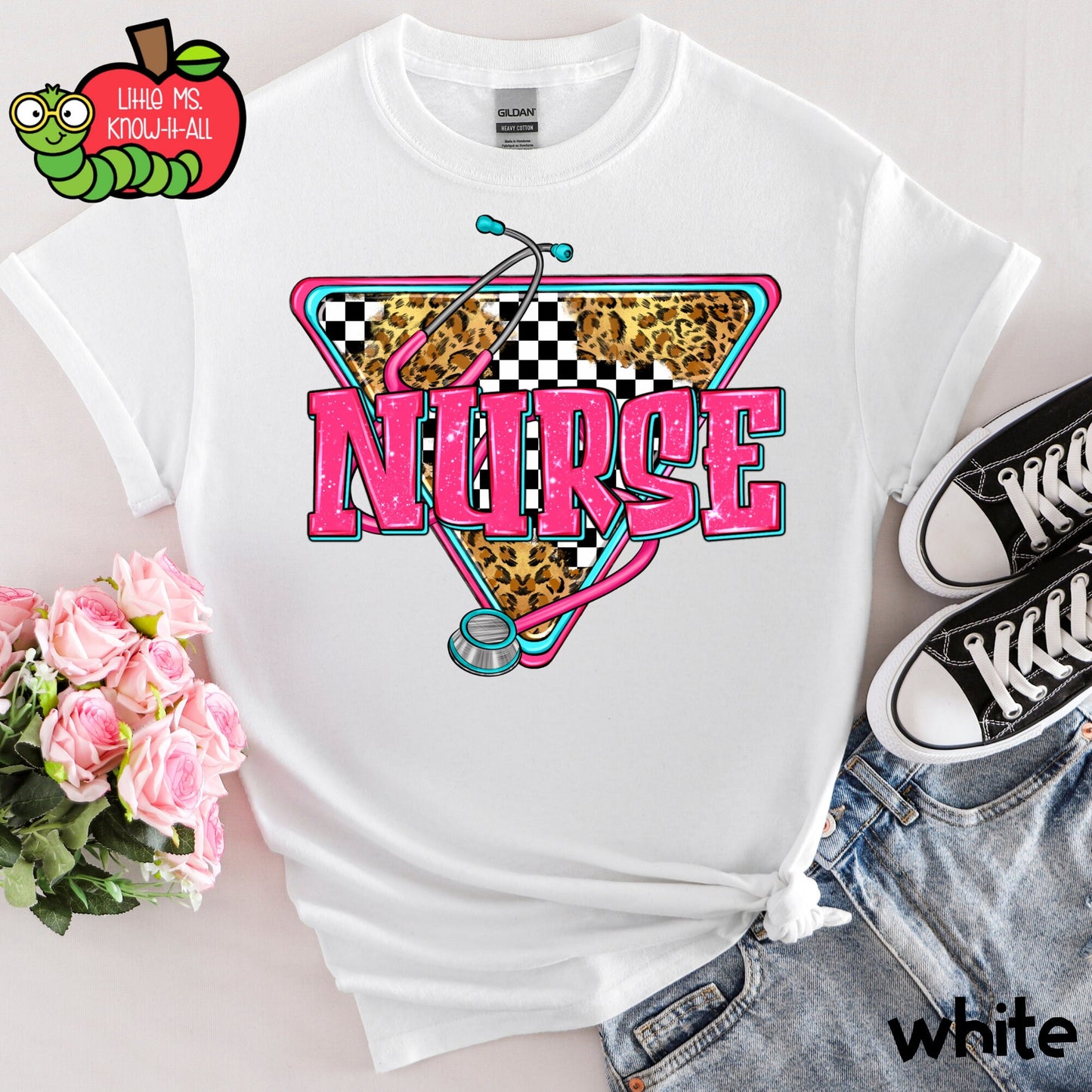 Checkered Stethoscope Nurse T-Shirt