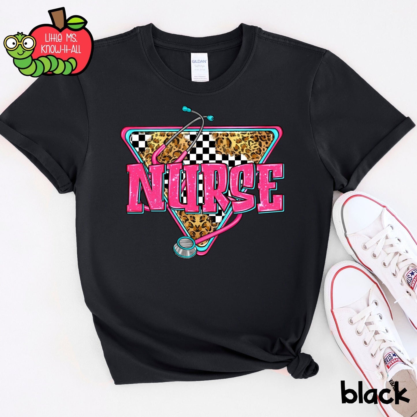 Checkered Stethoscope Nurse T-Shirt