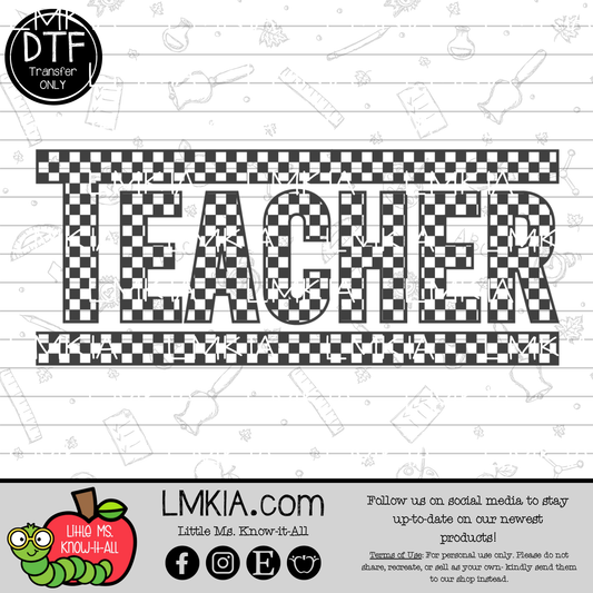 Checkered Teacher DTF Transfer