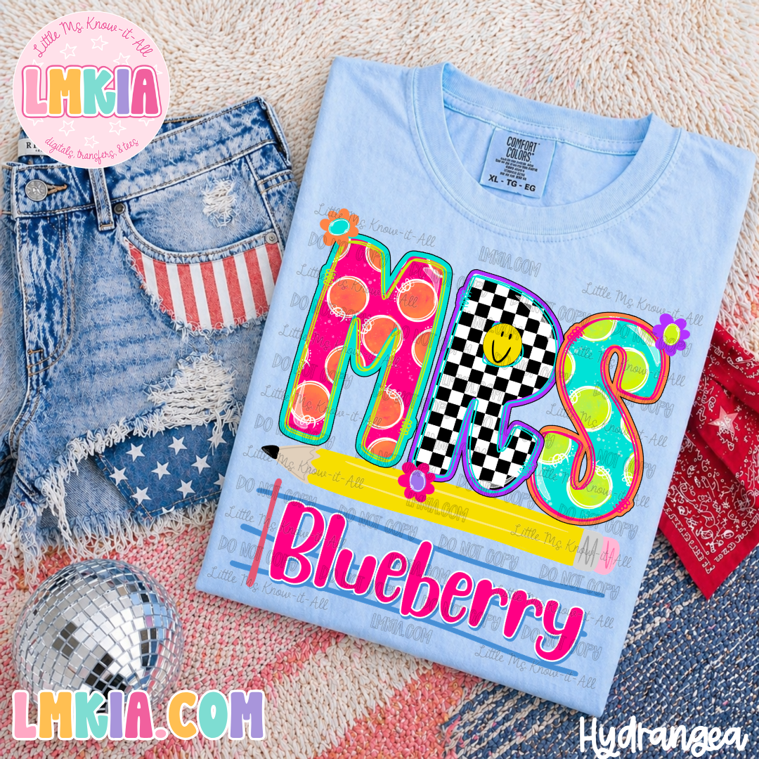 Custom Neon Doodle Teacher Names T-Shirt