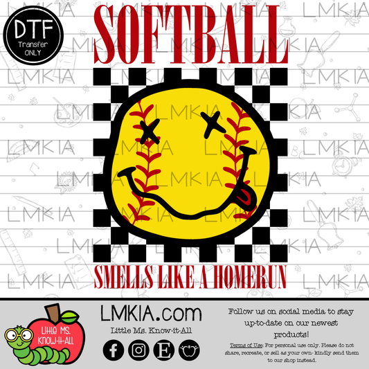 Softball Smells Like a Homerun DTF Transfer