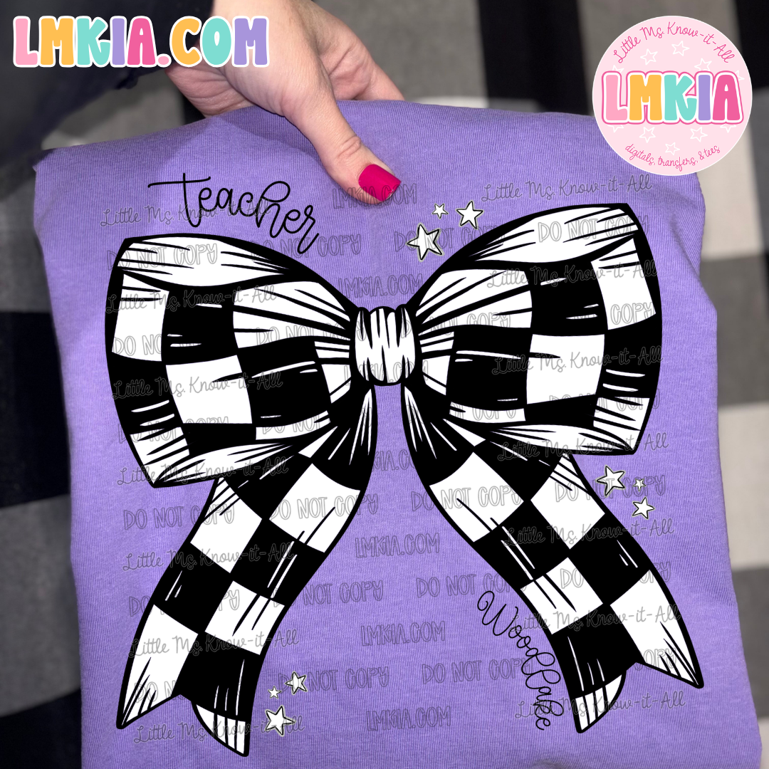 Custom Checkered Bow School Spirit T-Shirt