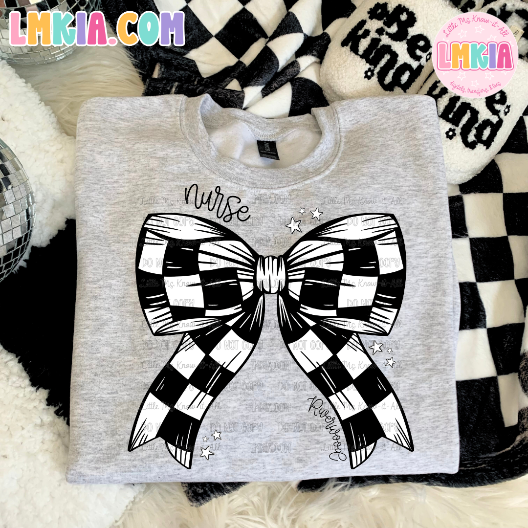 Custom Checkered Bow School Spirit T-Shirt