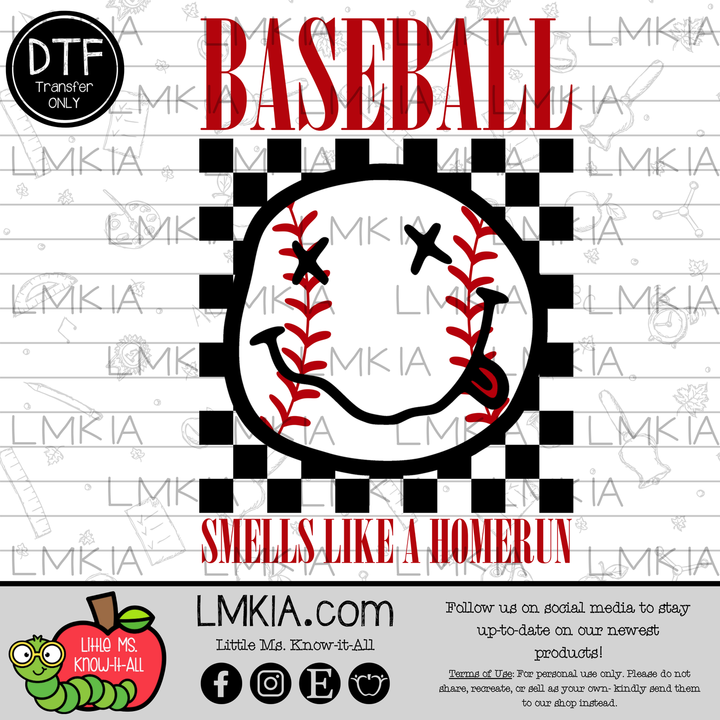 Baseball Smells Like a Homerun DTF Transfer