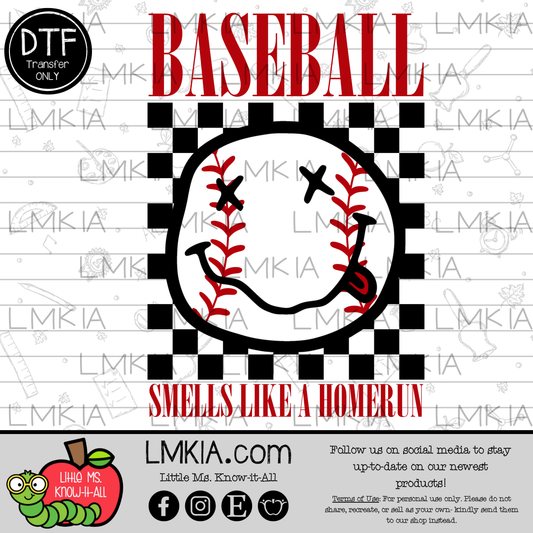 Baseball Smells Like a Homerun DTF Transfer