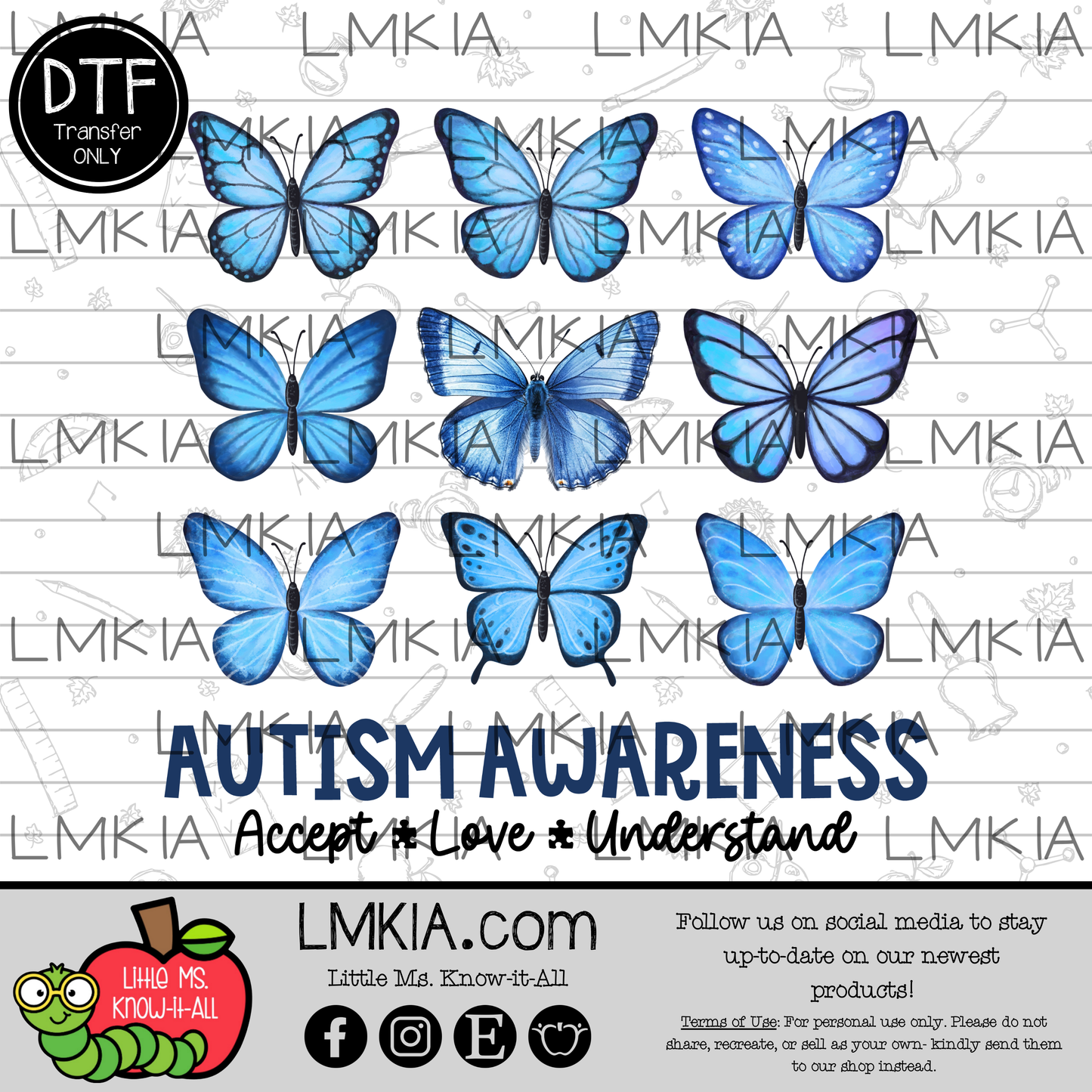 Autism Awareness Butterflies DTF Transfer