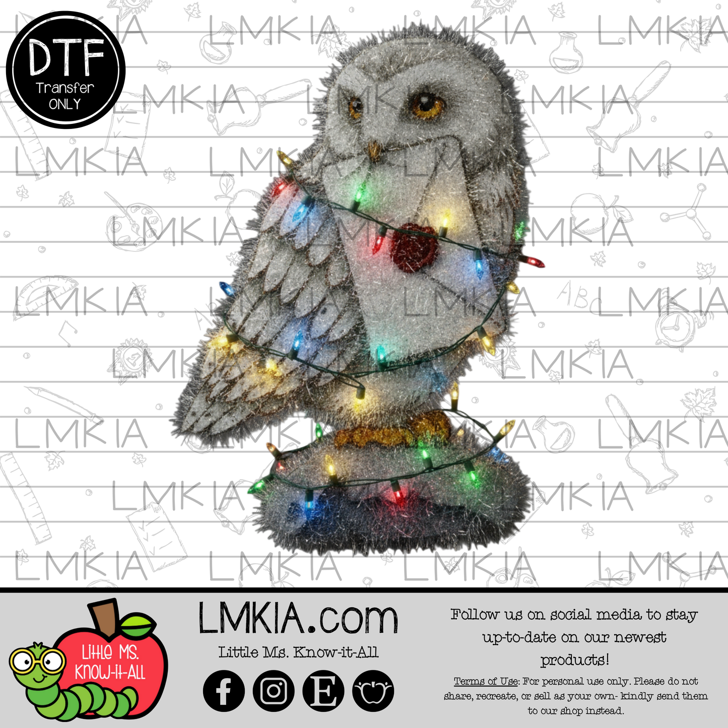 Tinsel Wizard Owl Christmas DTF Transfer