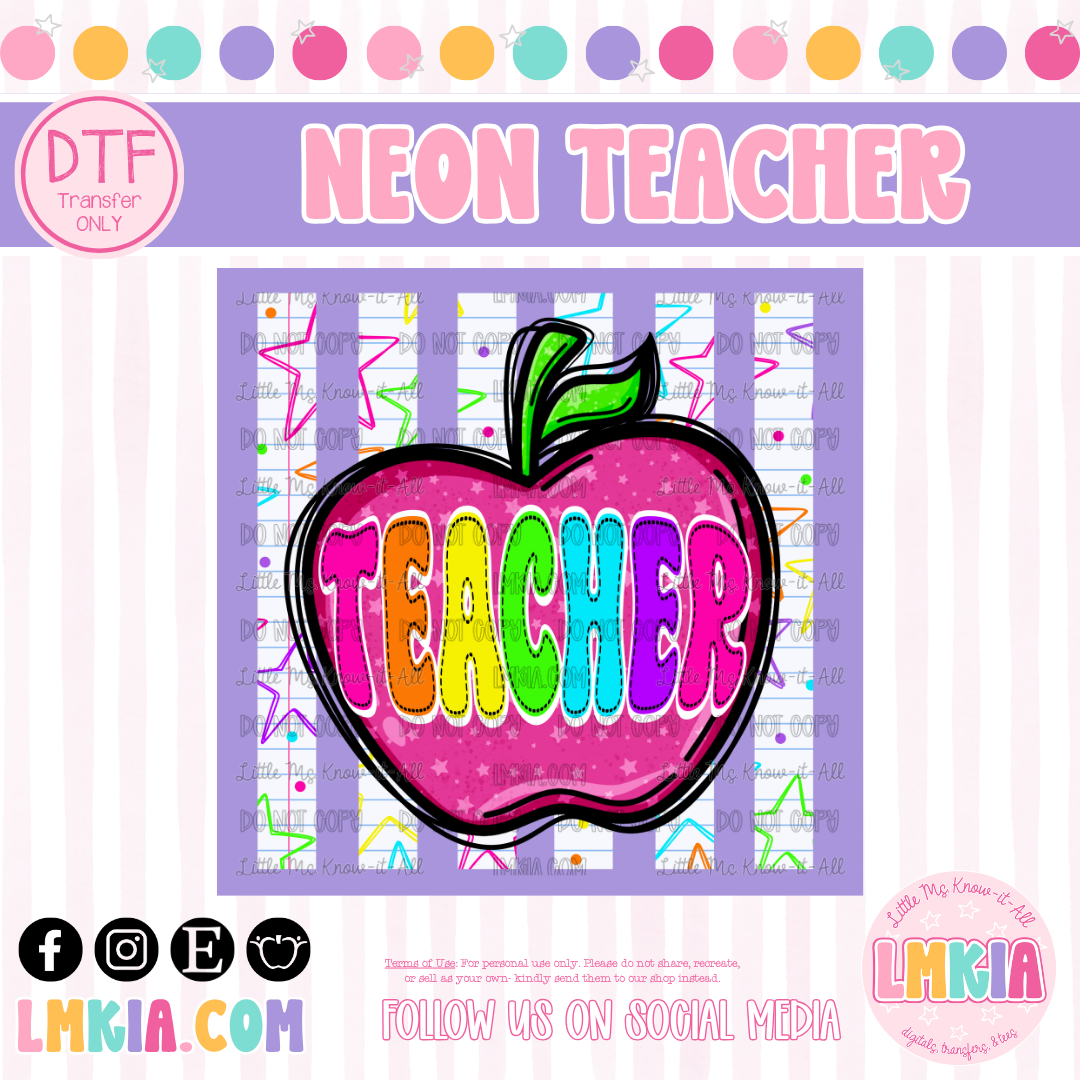 Neon Teacher DTF Transfer