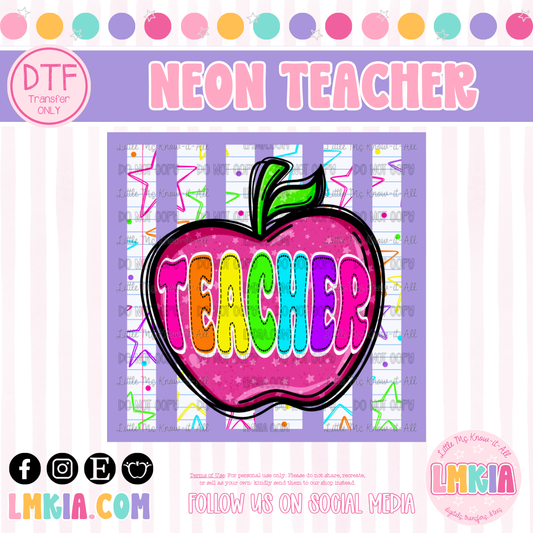 Neon Teacher DTF Transfer