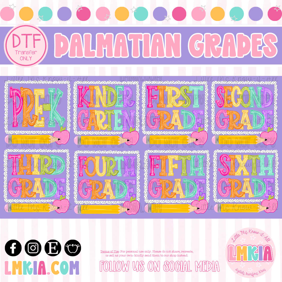 Dalmatian Grade Levels DTF Transfer