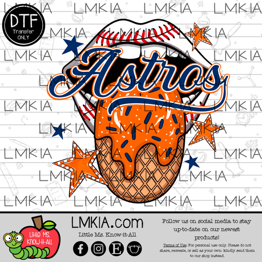 Texas Baseball Ice Cream Tongue DTF Transfer
