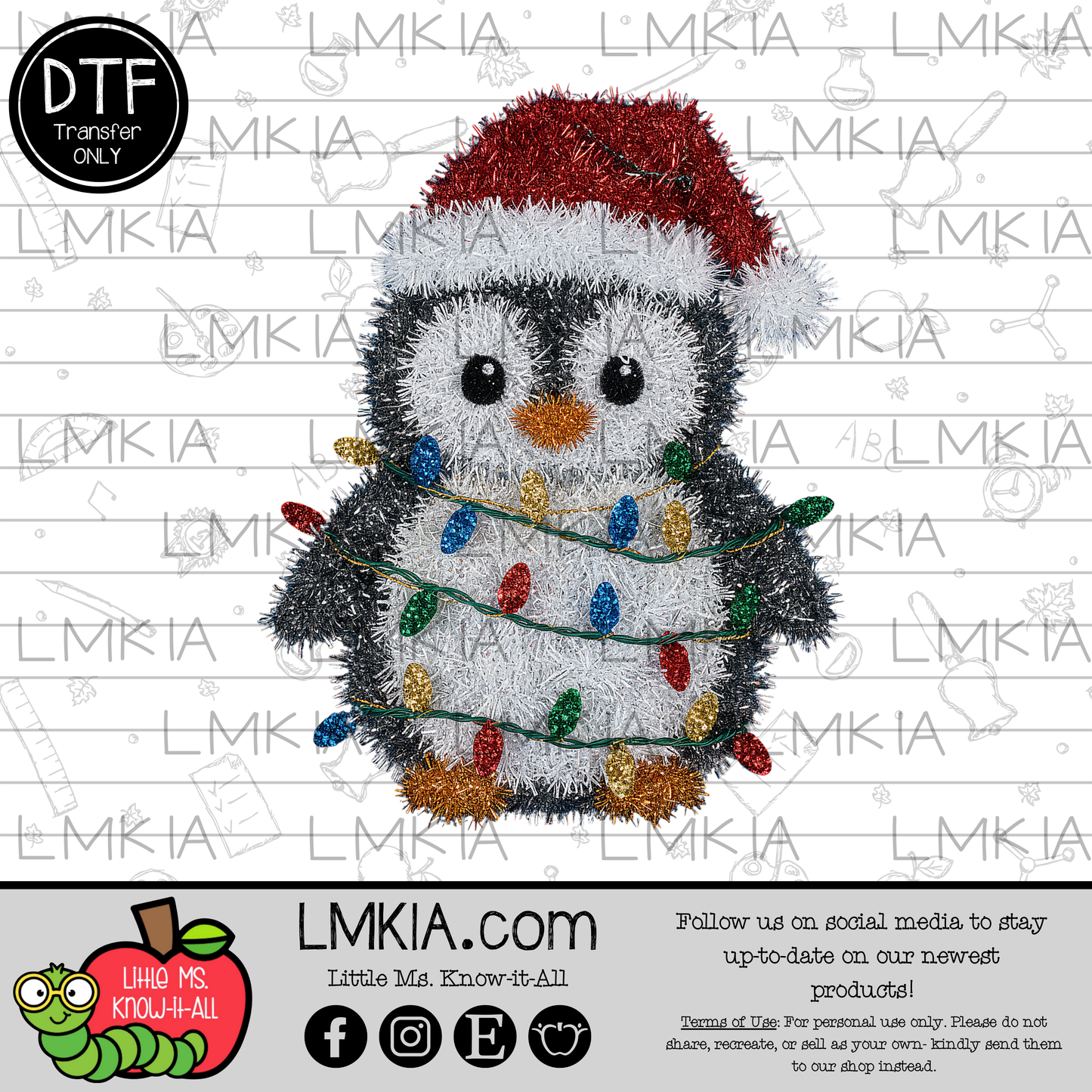 Tinsel Penguin Christmas DTF Transfer