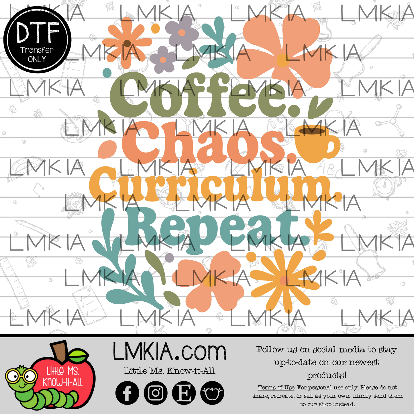 Coffee, Chaos, Curriculum, Repeat DTF Transfer