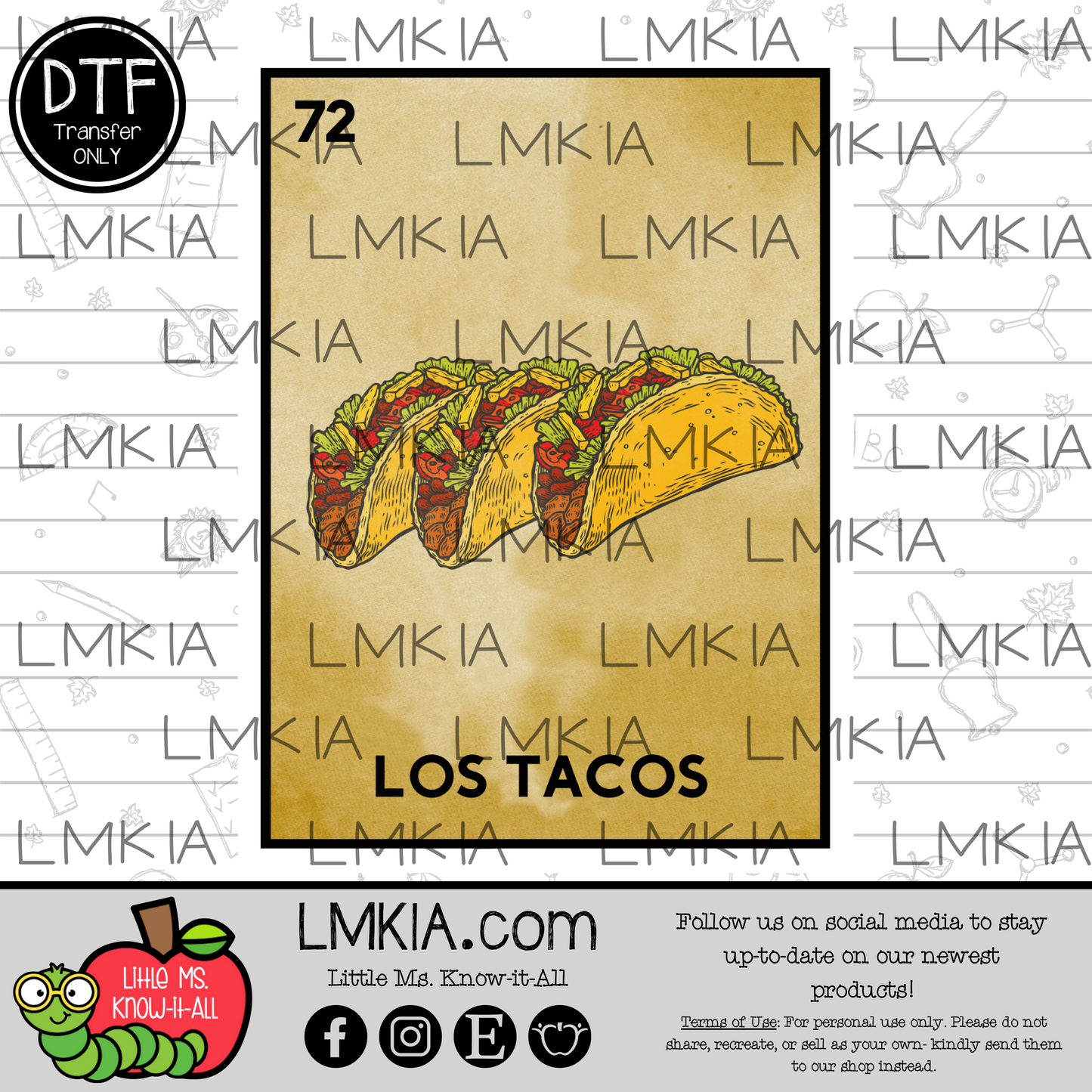 Los Tacos Loteria DTF Transfer