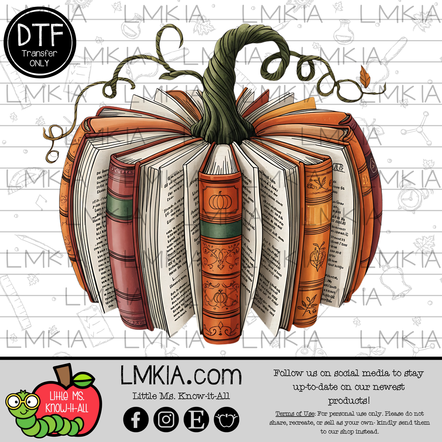 Book Pumpkin DTF Transfer