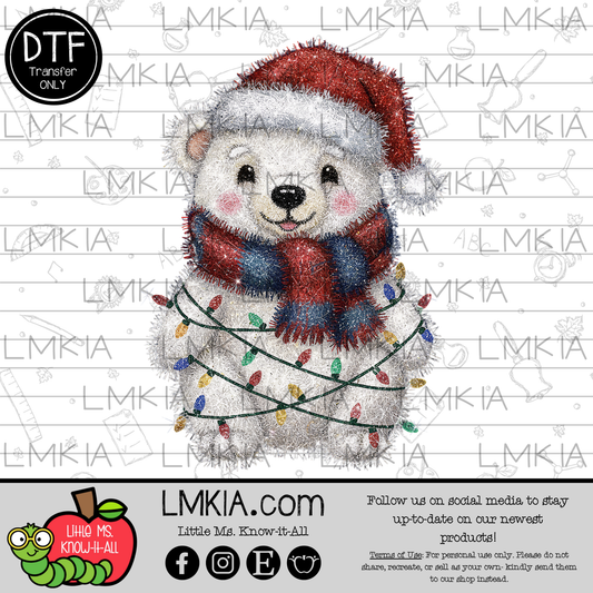 Tinsel Polar Bear Christmas DTF Transfer