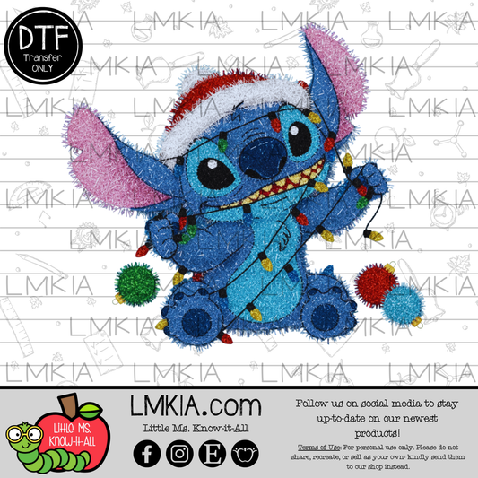 Tinsel Blue Monster Christmas DTF Transfer