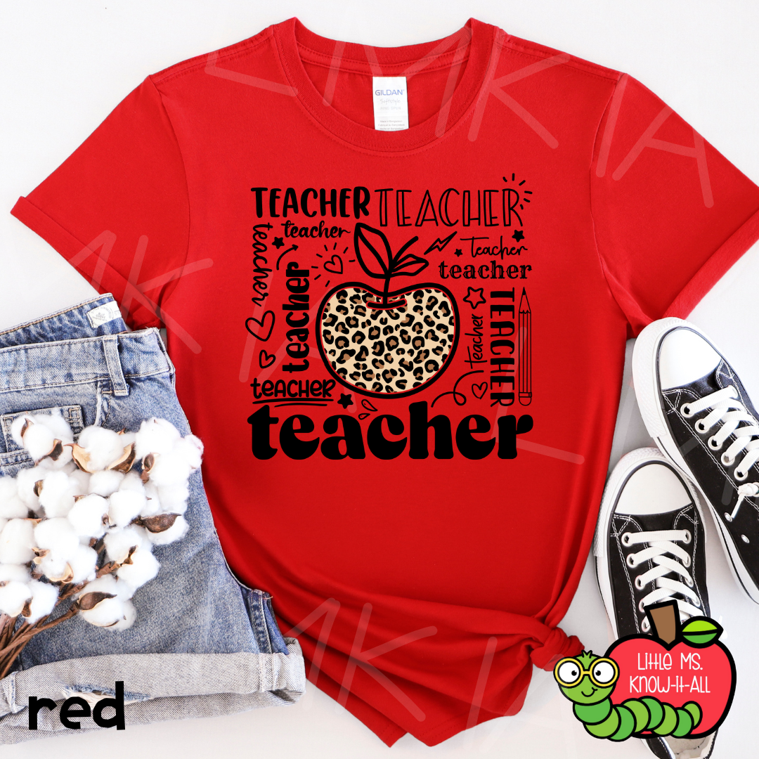 Leopard Apple Teacher T-Shirt