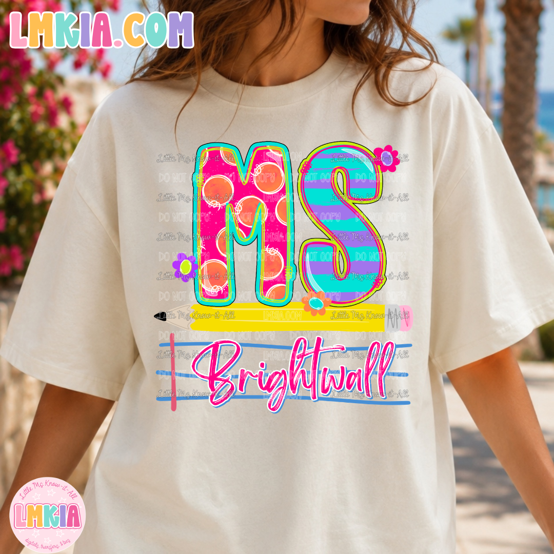 Custom Neon Doodle Teacher Names T-Shirt
