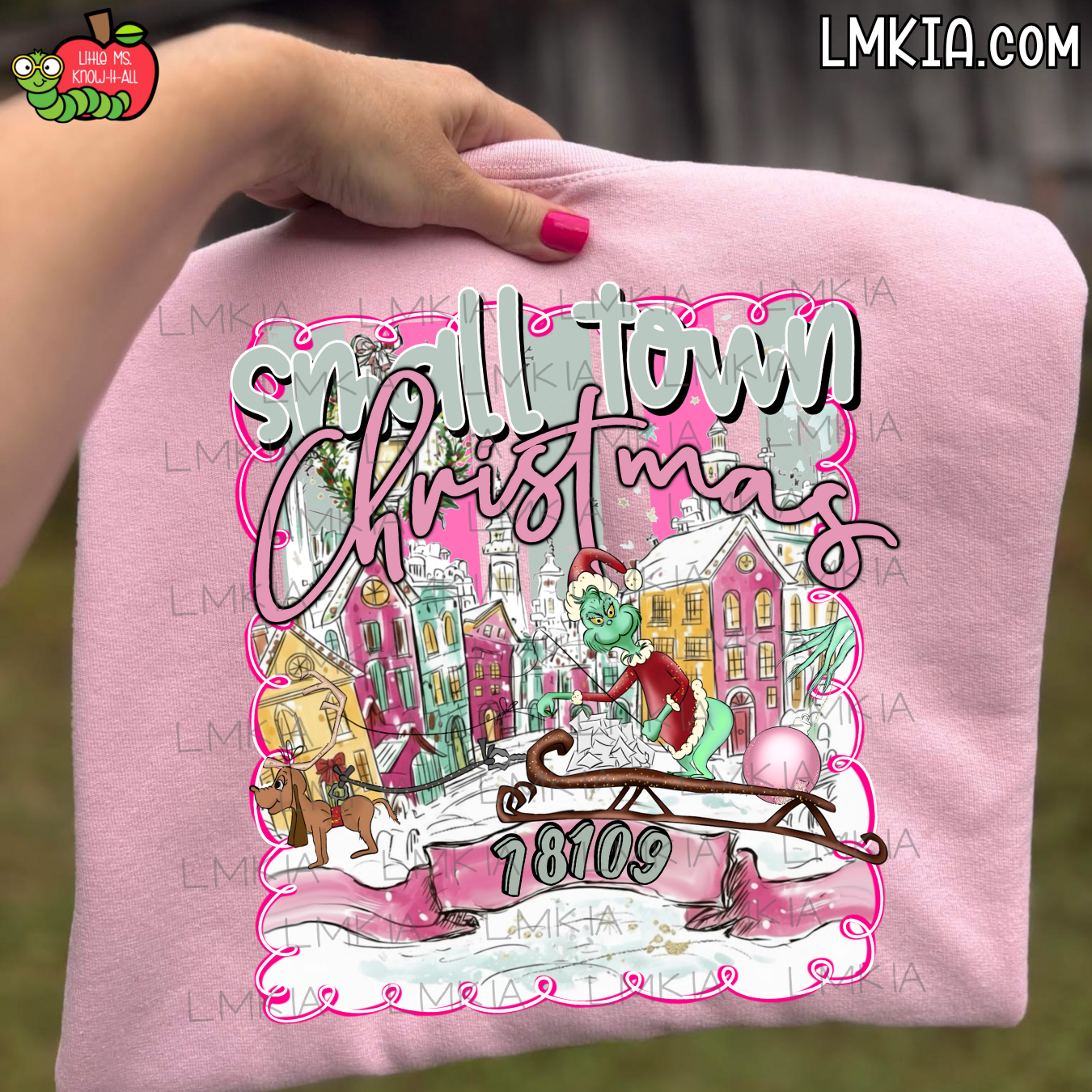 Custom Small Town Christmas Green Monster Village T-Shirt