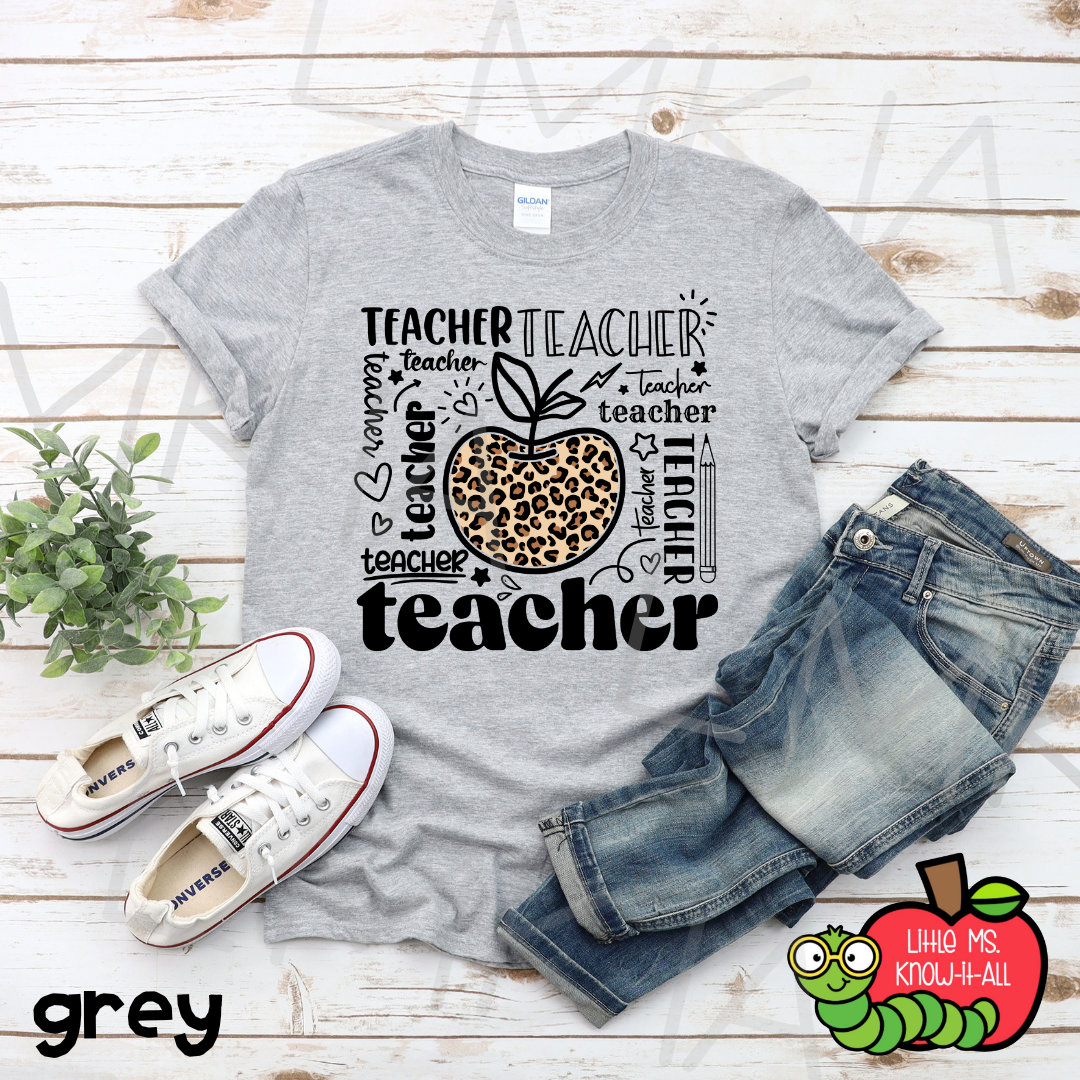 Leopard Apple Teacher T-Shirt