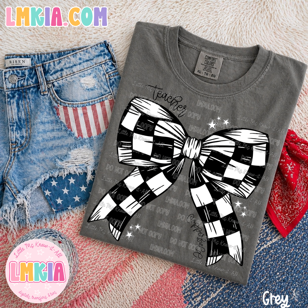 Checkered Bow Bobcats T-Shirt