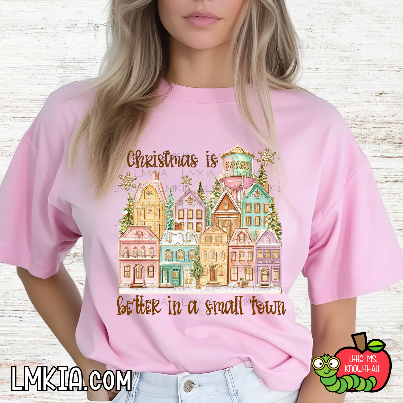 Custom Small Town Christmas Pastel Village T-Shirt
