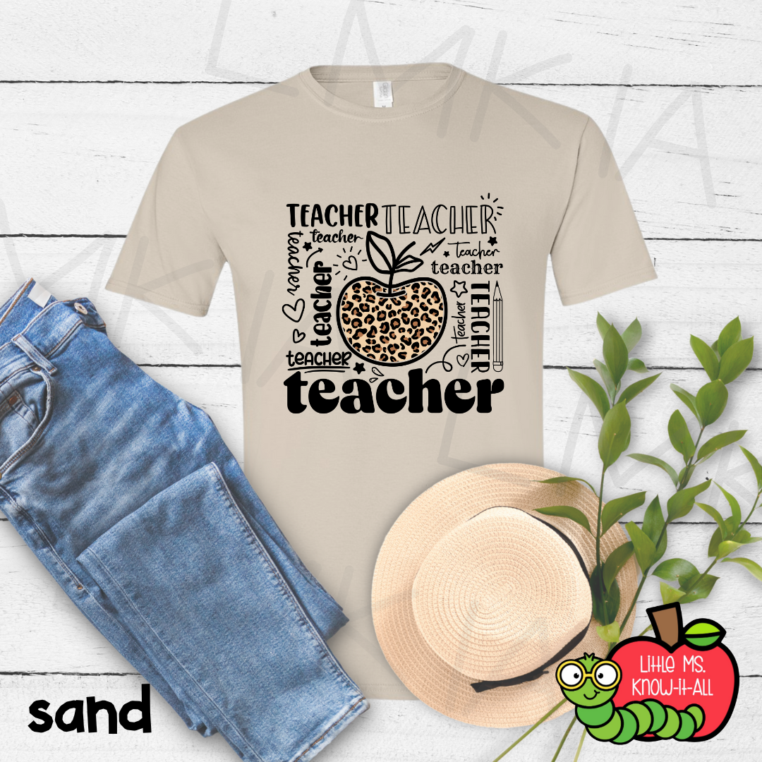 Leopard Apple Teacher T-Shirt
