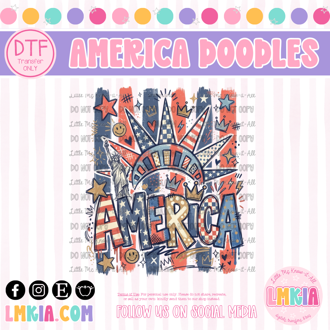 America Doodles DTF Transfer
