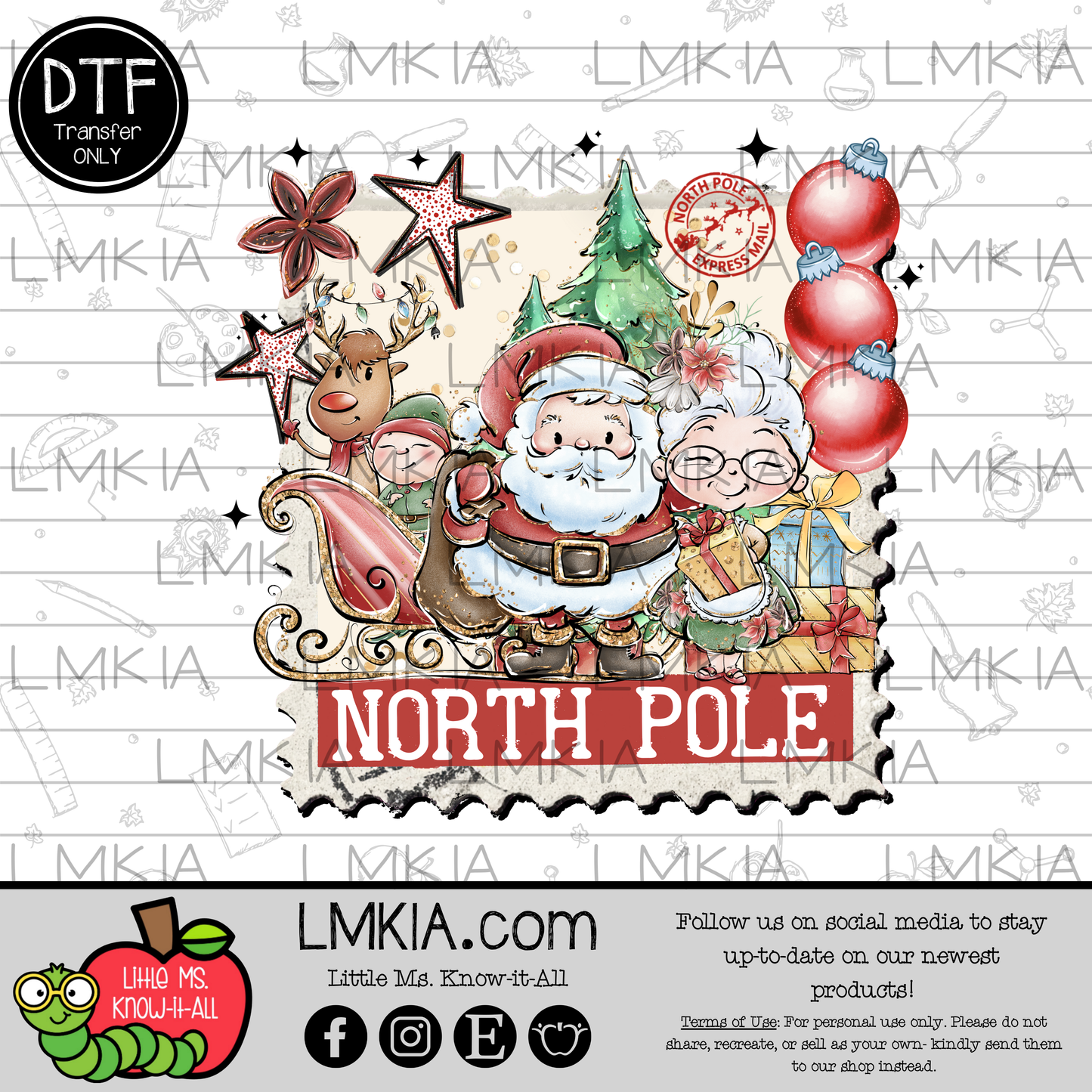 Santa Christmas Stamp DTF Transfer