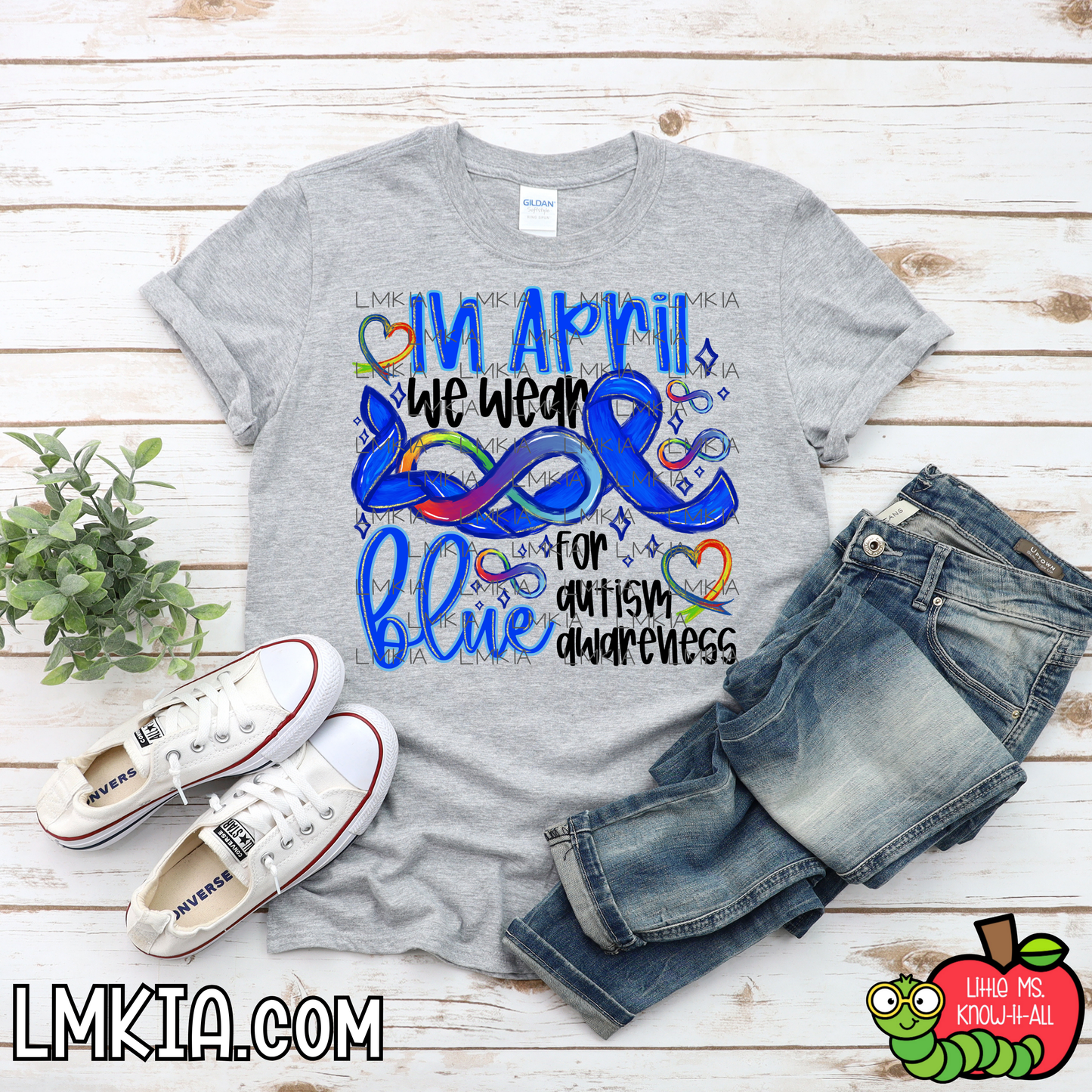 In April We Wear Blue for Autism Awareness Infinity Ribbon T-Shirt