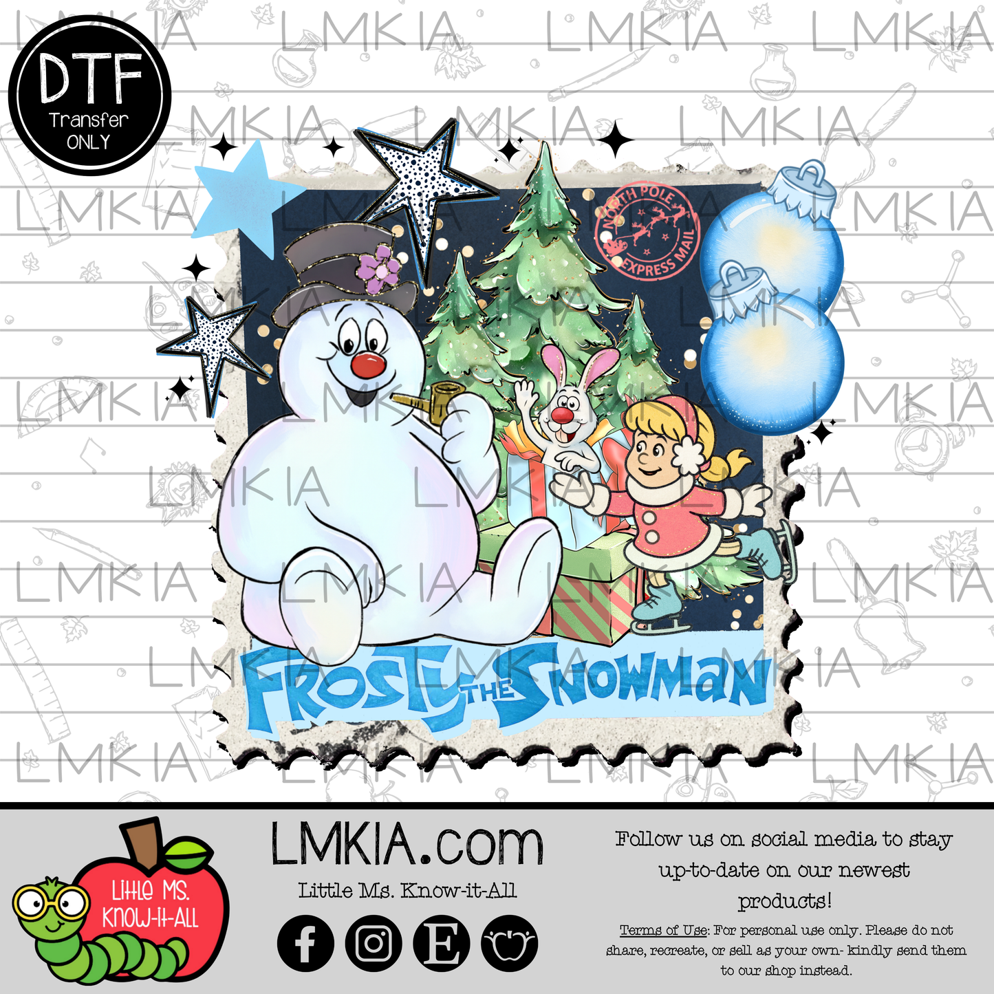Snowman Christmas Stamp DTF Transfer