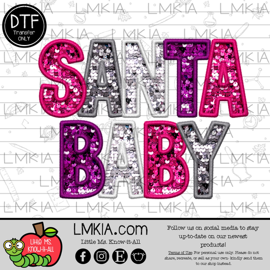 Santa Baby Faux Sequin DTF Transfer