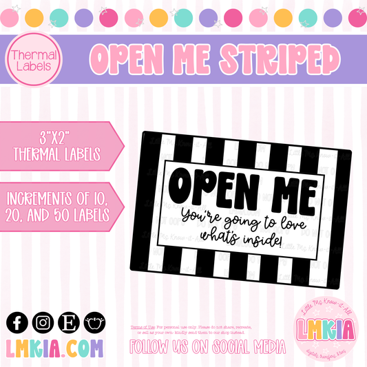 Open Me Striped Thermal Labels