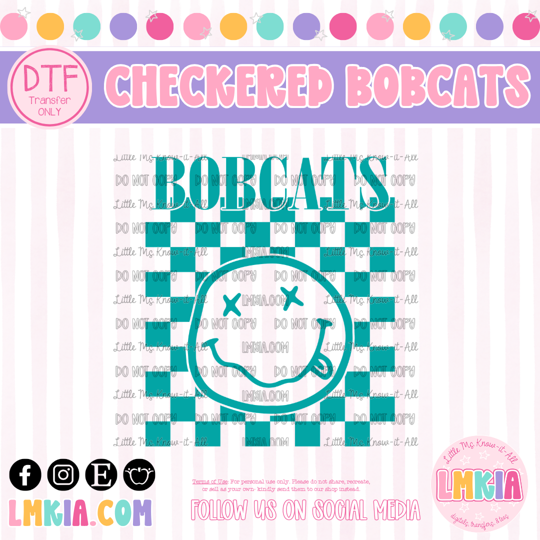 Teal Checkered Bobcats DTF Transfer
