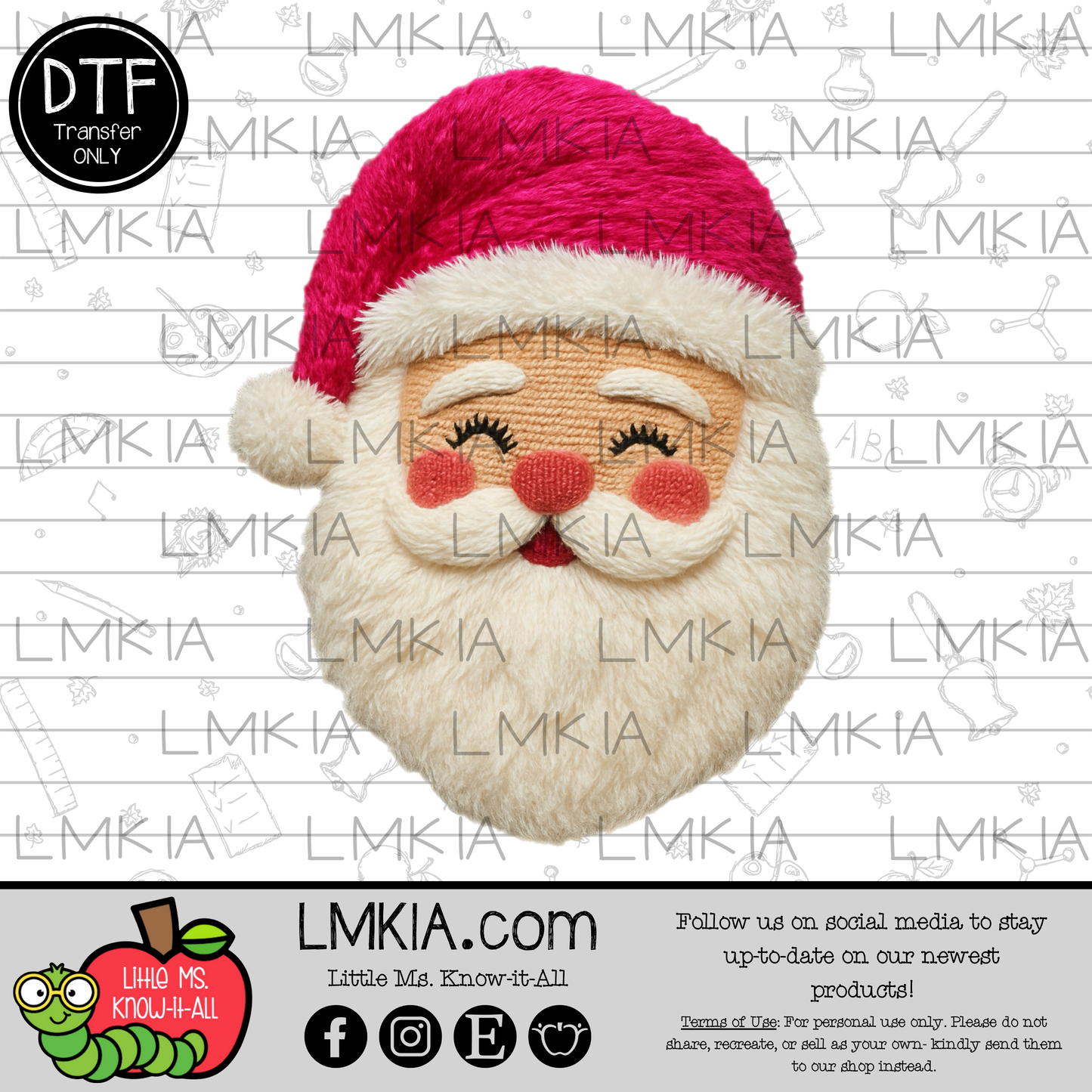 Faux Yarn Pink Santa DTF Transfer