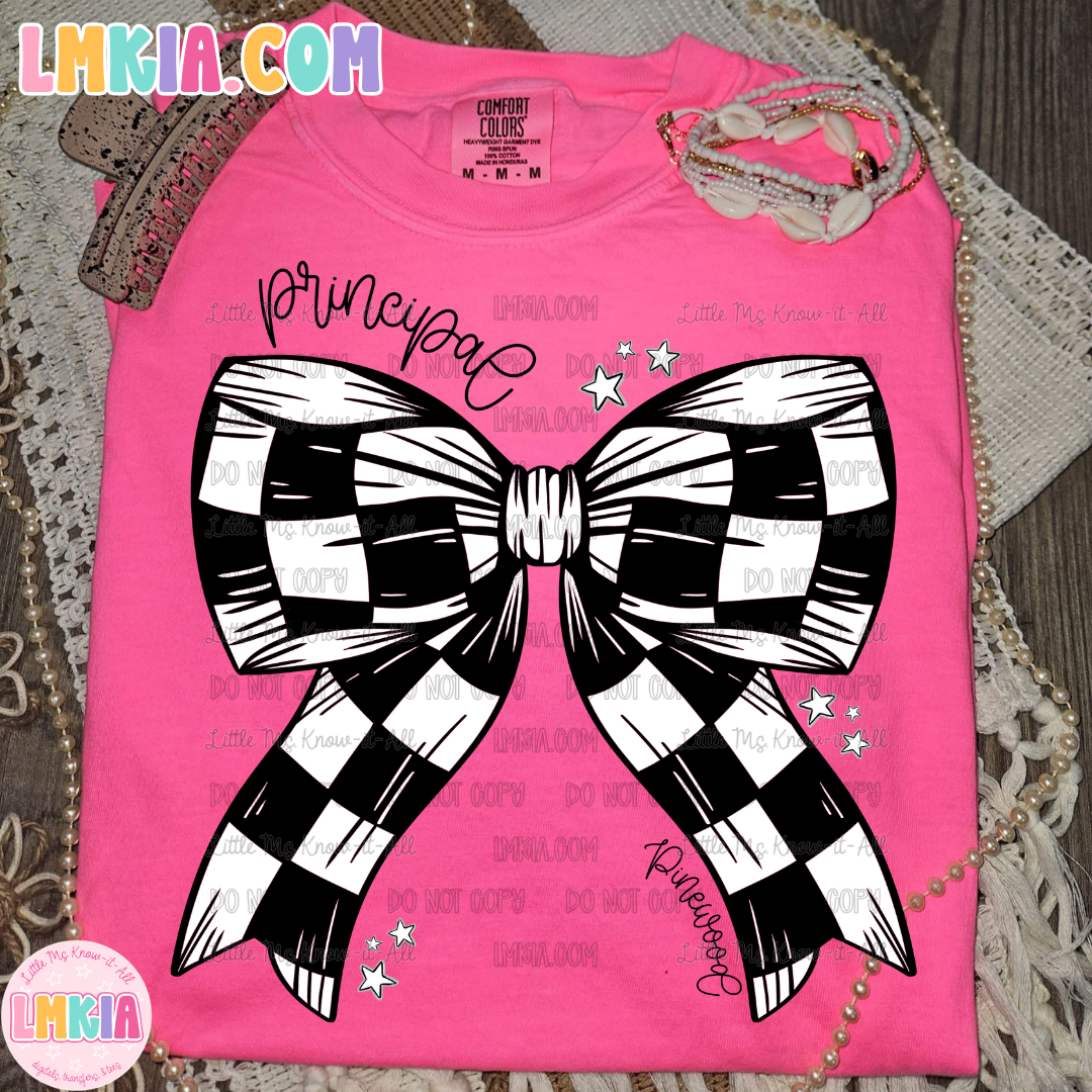 Custom Checkered Bow School Spirit T-Shirt