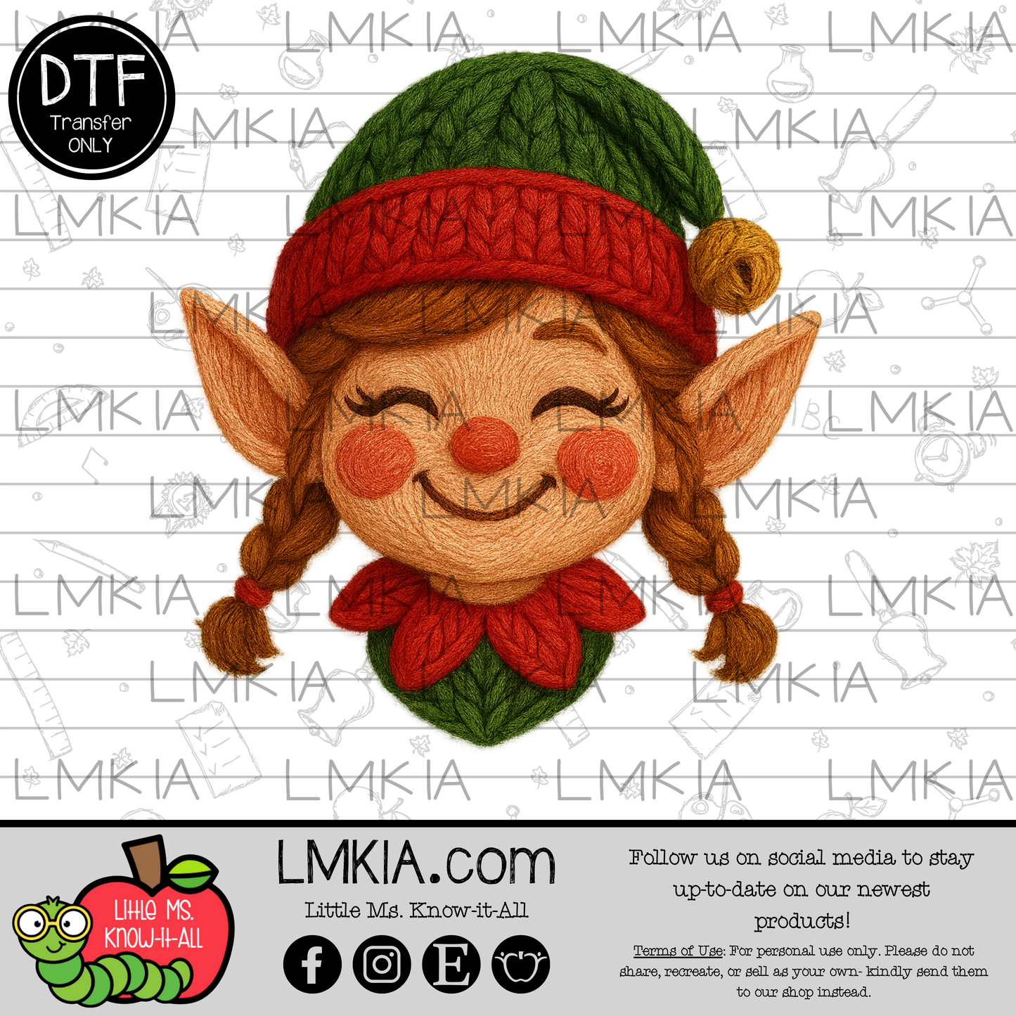 Faux Yarn Girl Elf DTF Transfer
