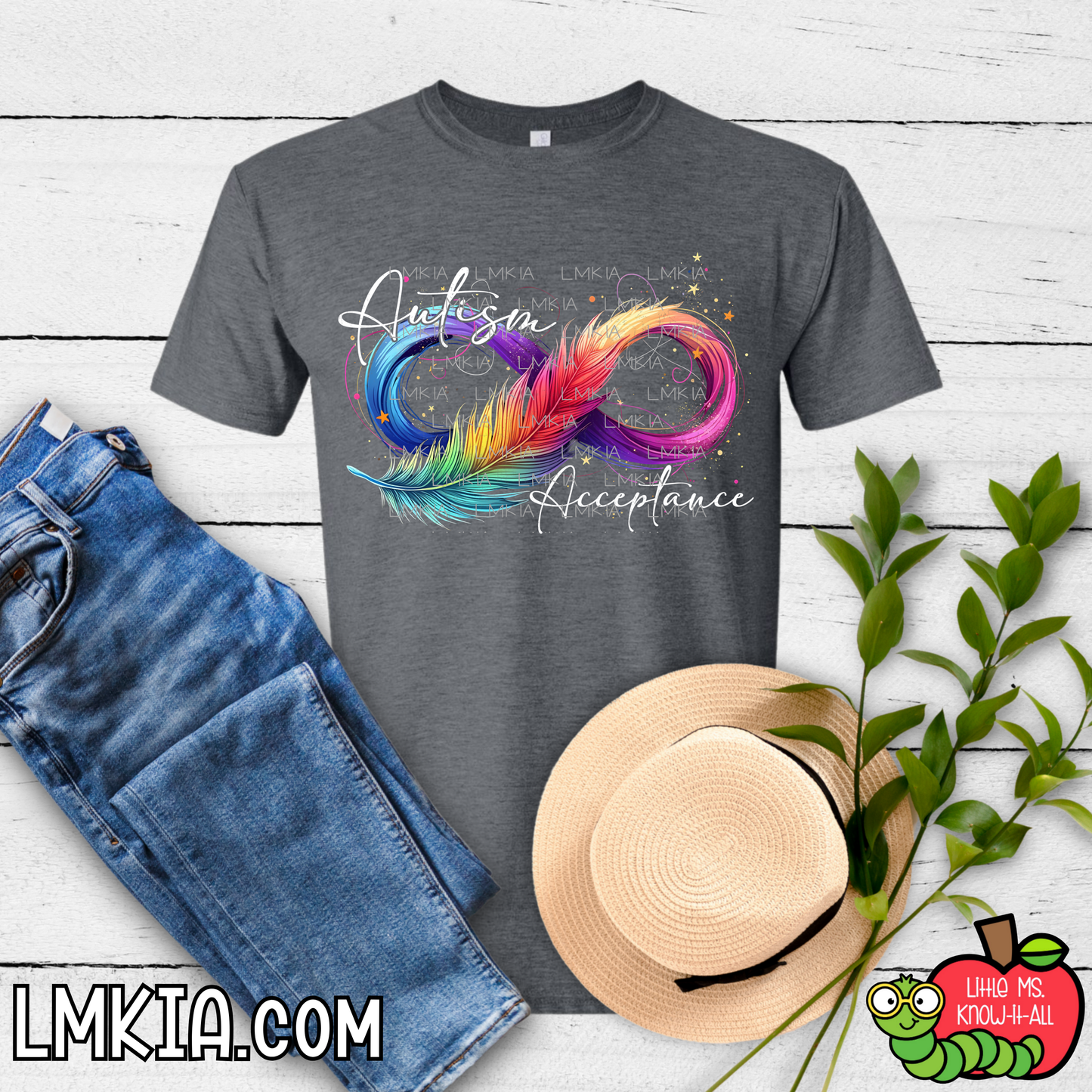 Autism Acceptance Rainbow Infinity Feather T-Shirt