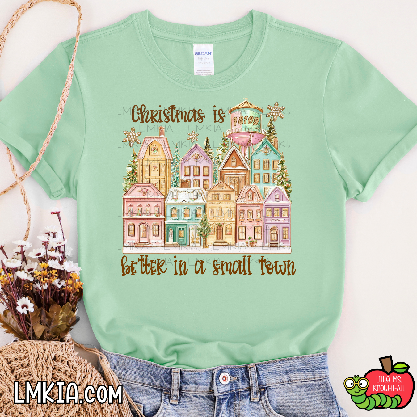 Custom Small Town Christmas Pastel Village T-Shirt