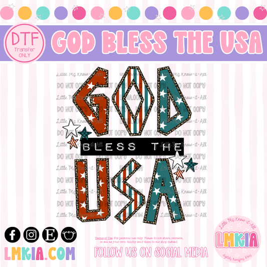 God Bless The USA DTF Transfer