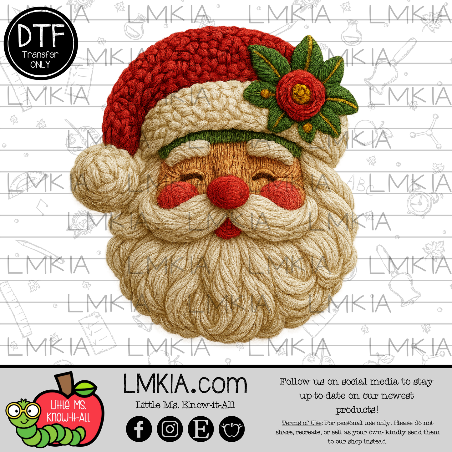 Faux Yarn Santa DTF Transfer