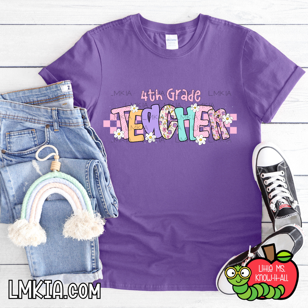 Checkered Pastel Doodle Grade Level T-Shirt