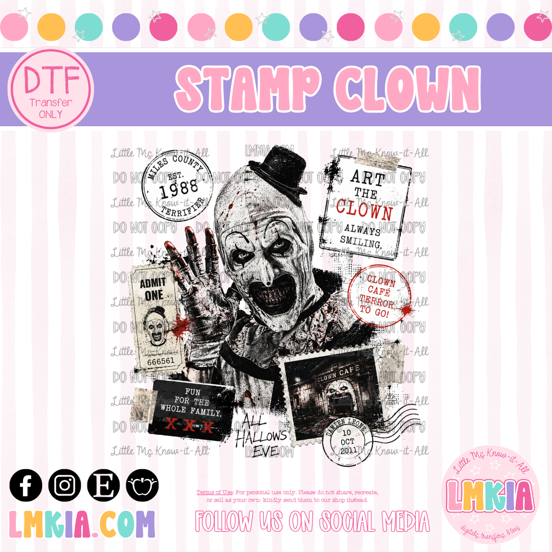 Stamps Clown DTF Transfer