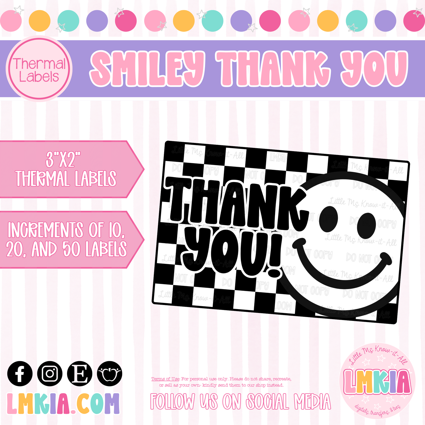 Smiley Thank You Thermal Labels