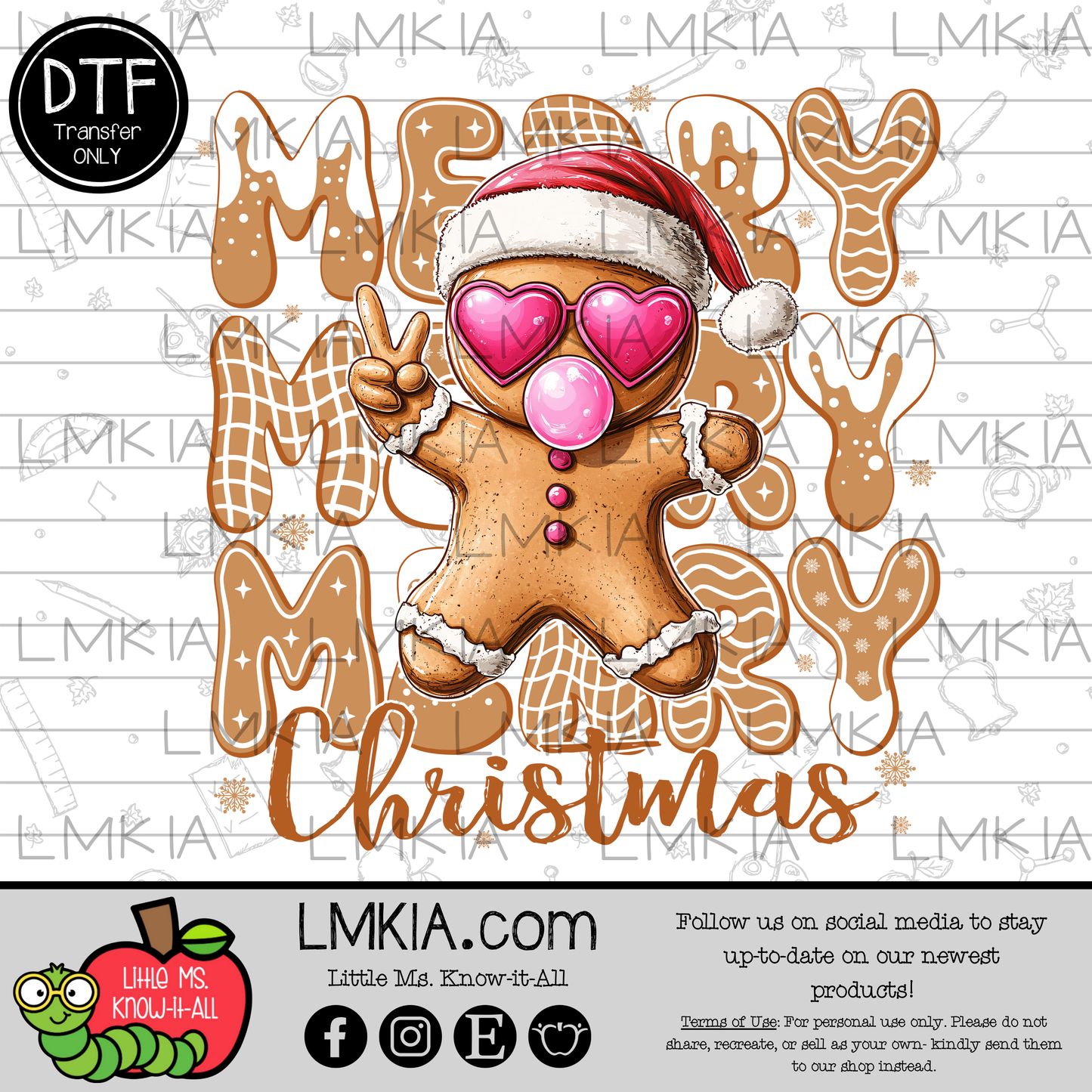 Merry Christmas Gingerbread Man DTF Transfer