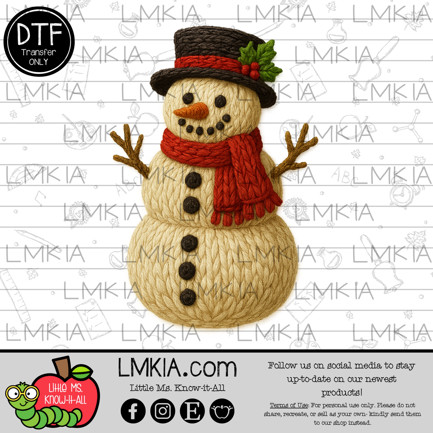 Faux Yarn Snowman DTF Transfer