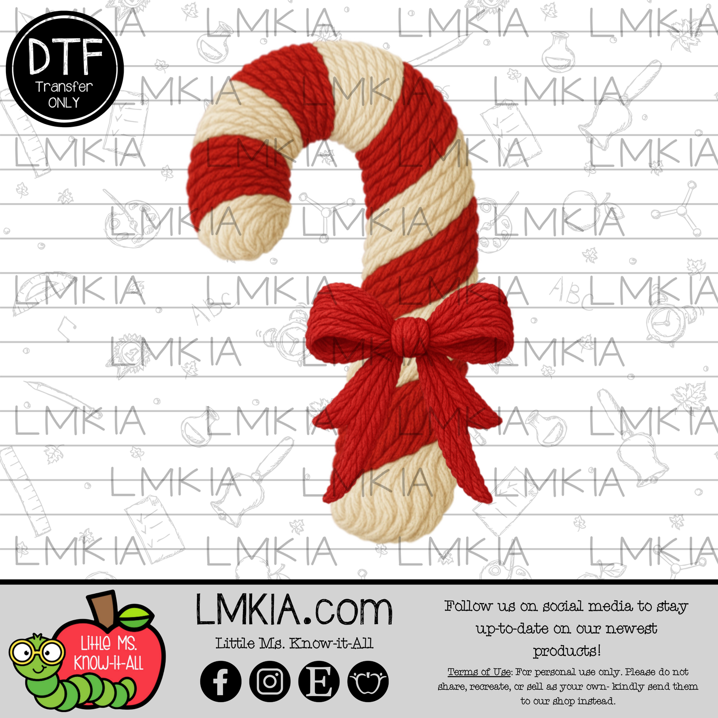 Faux Yarn Candy Cane DTF Transfer