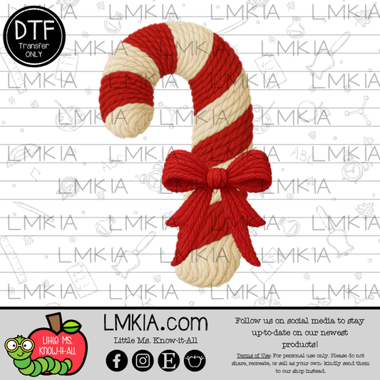 Faux Yarn Candy Cane DTF Transfer